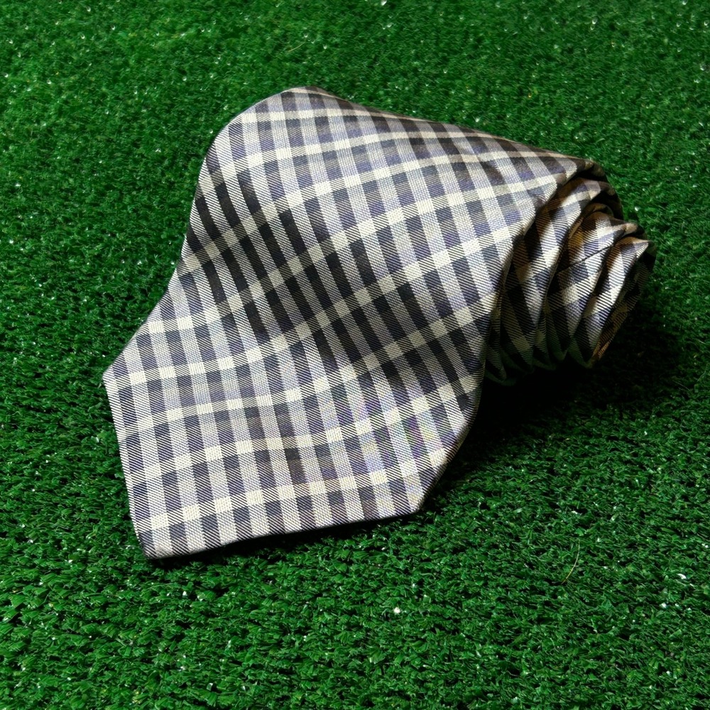 Brooks Brothers Makers Silk Tie Navy Grey Gingham Plaid Woven In England‎